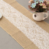 2.75m x 30cm Centre Lace Natural Hessian Burlap Seamed Edges Table Runner